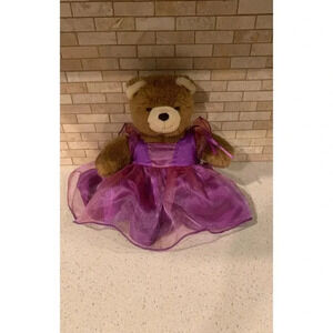 Noahs‎ Ark Teddy Bear Plush Purple Dress 11” Sitting Brown- B5